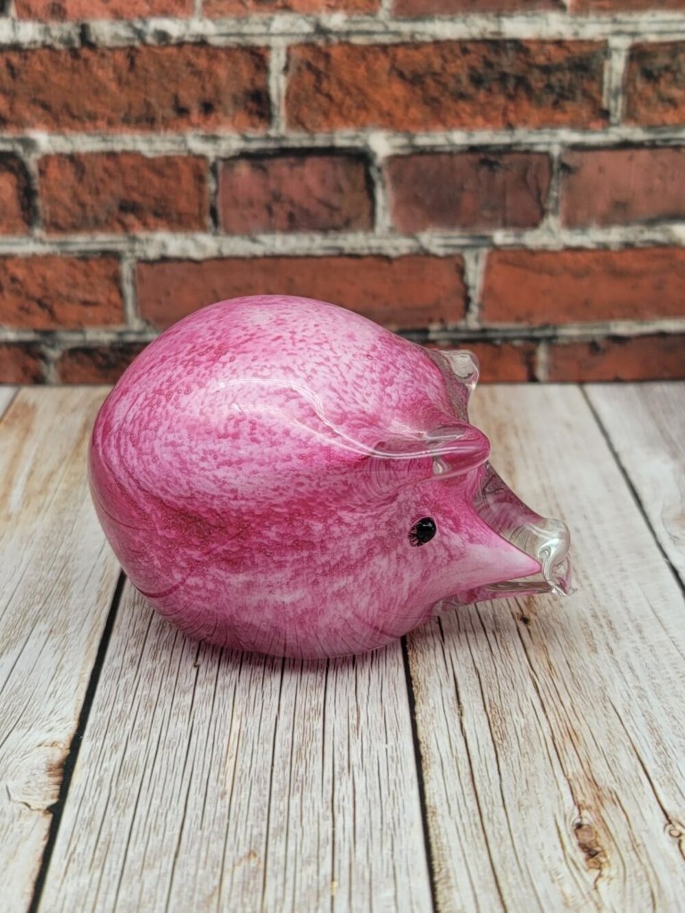 Pink Art Glass Pig Figurine Paperweight